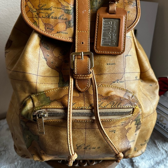 Alviero Martini Vintage Map Print Leather Backpack - Picture 1 of 11
